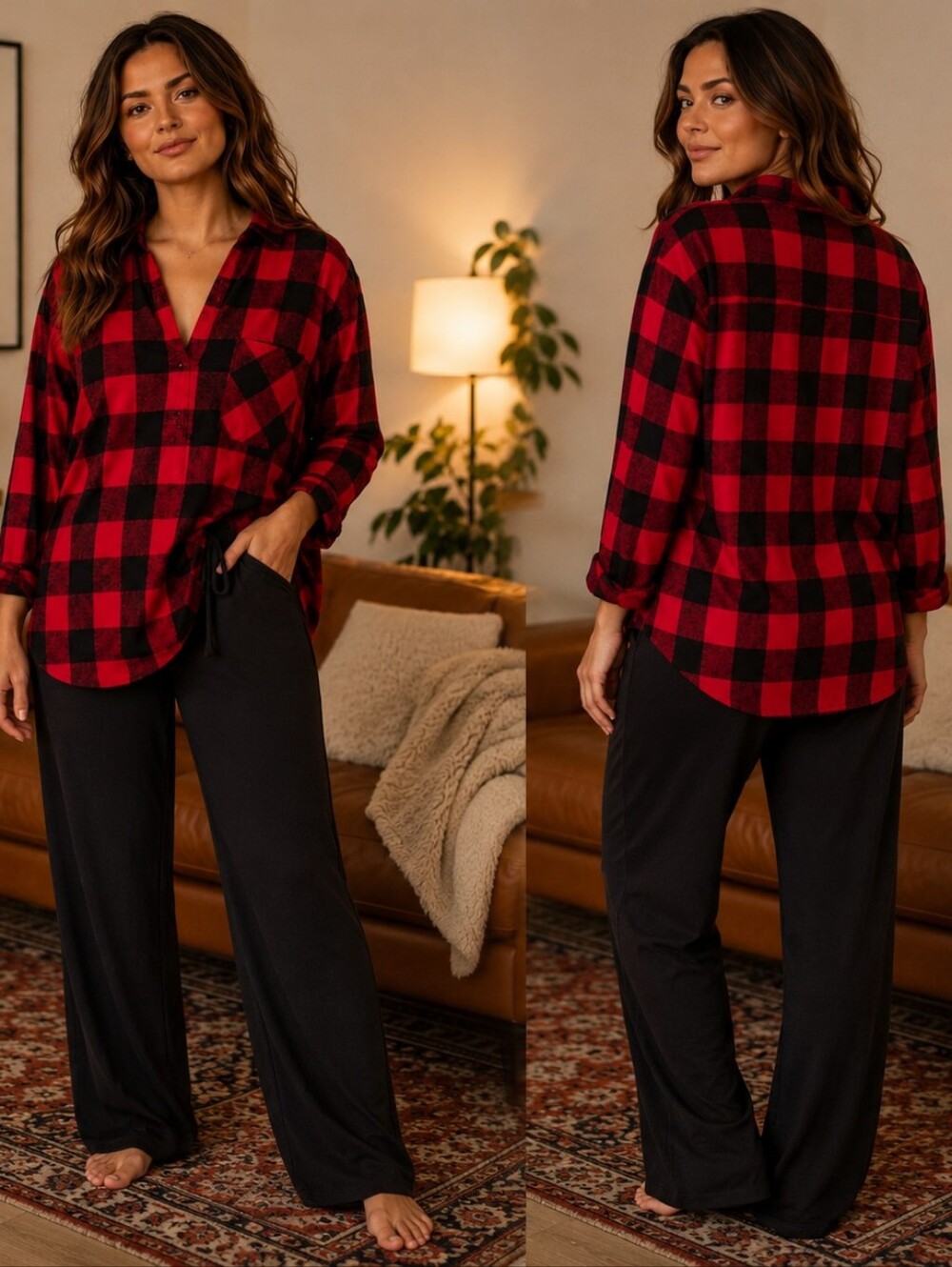 Auden Red & Black Buffalo Plaid Button Front Sleep Shirt – Women’s XL Preppy